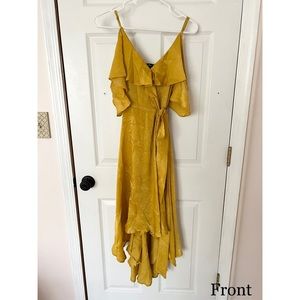 LuLu*s Moriah Mustard Yellow Satin Wrap Maxi Dress